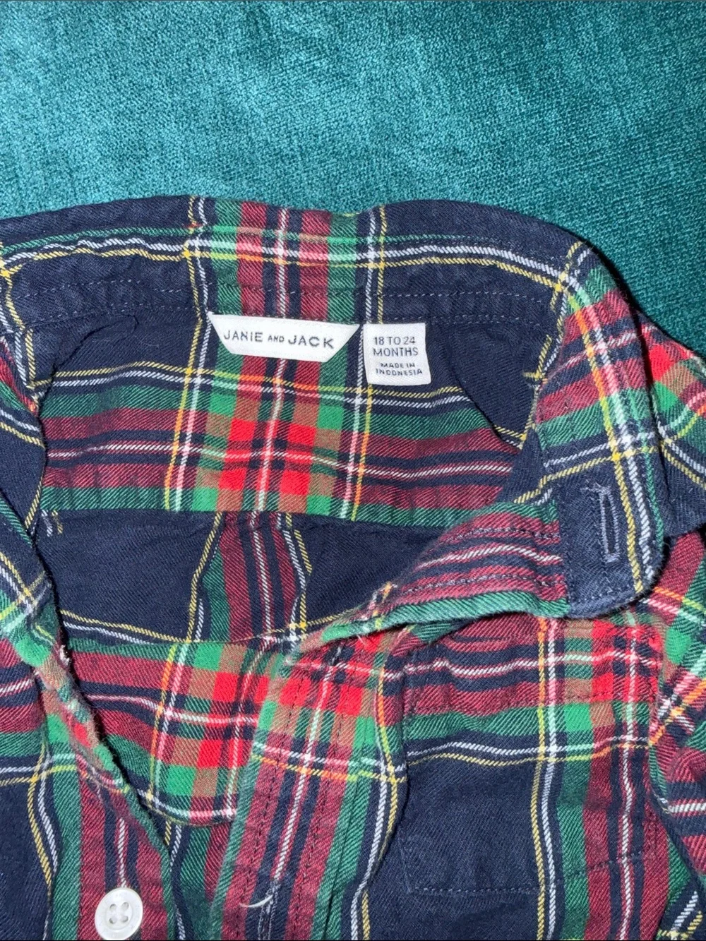 Janie & Jack Navy, Red & Green Plaid Button-Down Kids Shirt